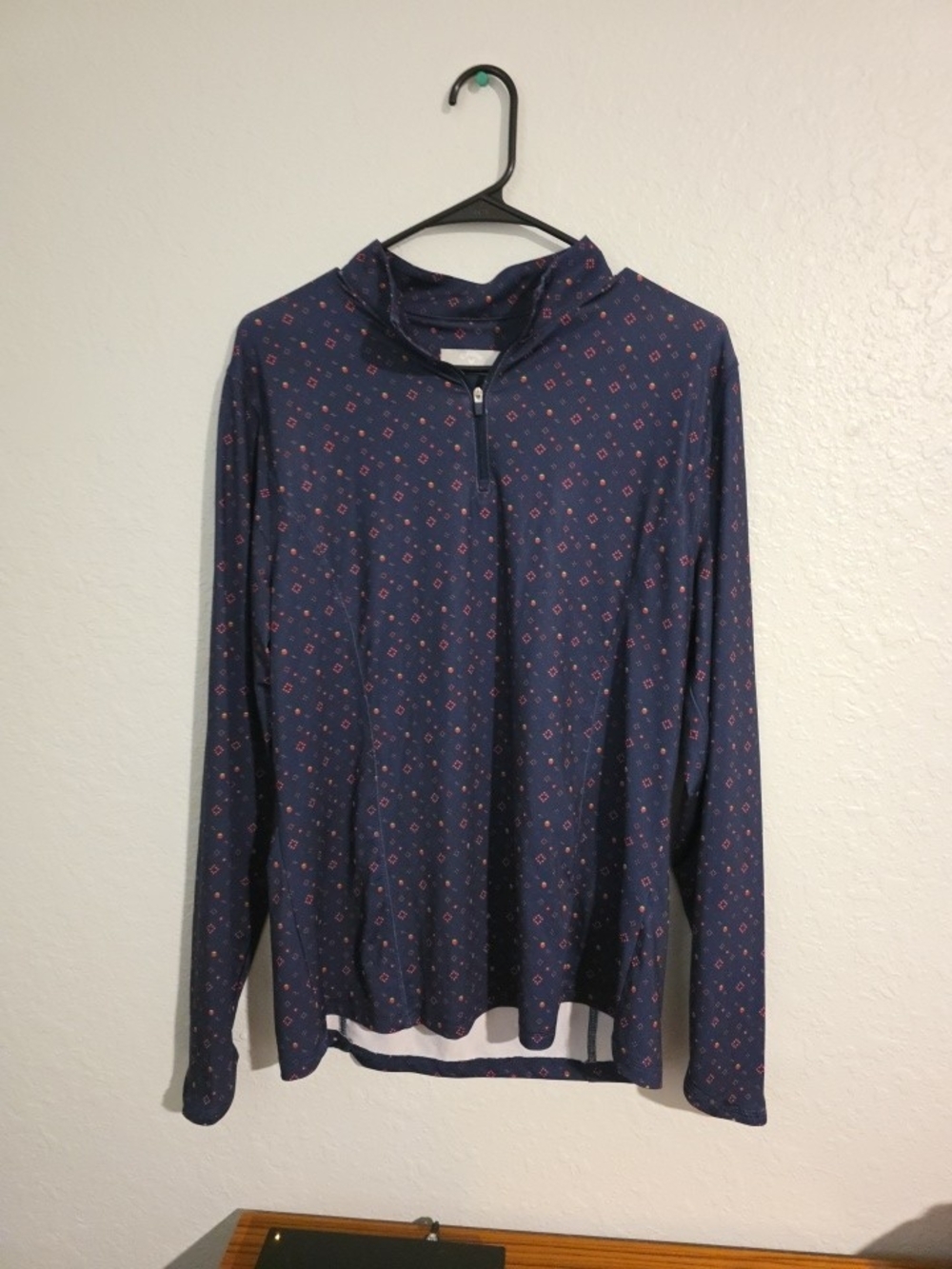 Women's Navy Long-Sleeve Half-Zip Top with Pink Strawberry Print